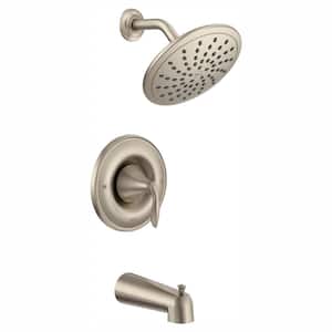 Eva Posi-Temp Rain Shower Single-Handle Tub and Shower Faucet Trim Kit in Brushed Nickel (Valve Not Included)