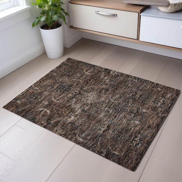 Mayfield Premium Machine Washable Abstract AMF1082 Fudge 2 ft. x 3 ft. Area Rug