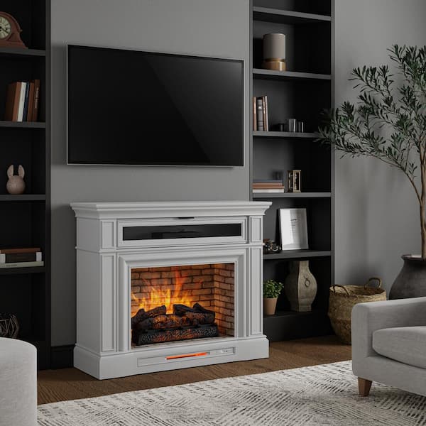 Home Decorators Collection Pinery 47.125 in. Freestanding Electric Fireplace TV Stand in Light Gray