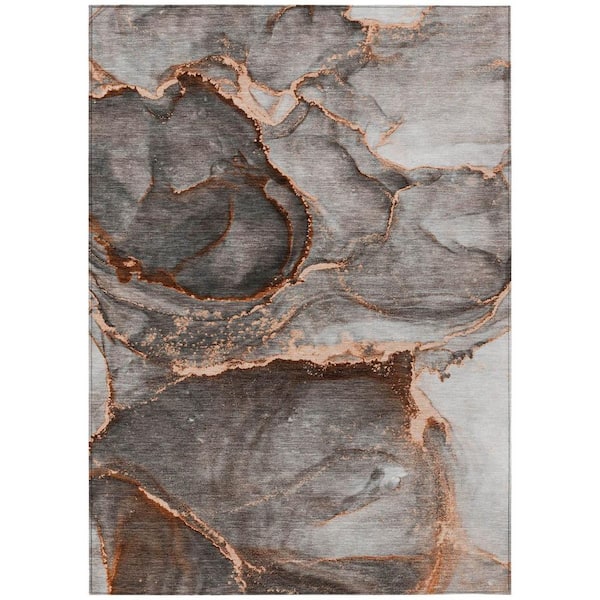 Peach 9 ft. x 12 ft. Woven Abstract Polyester Rectangle Indoor / Outdoor Area Rug