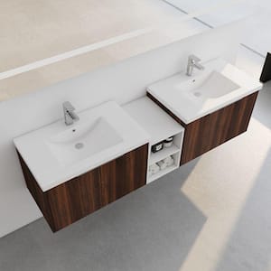 71.1 in. W x 18 in. D x 19.3 in. H Double Sink Floating Bath Vanity in Walnut with White Resin Top and 2 Tier Cabinet