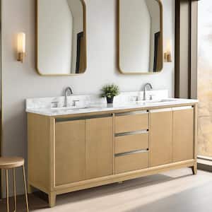 72 in. W x 22 in. D x 34 in. H Double Sink Bathroom Vanity in Natural Oak with Engineered Marble Top