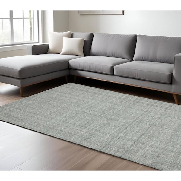9 ft. x 12 ft. Gray Blue And Ivory Wool Plaid Hand Tufted Area Rug
