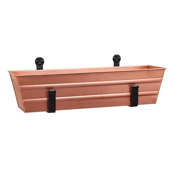 ACHLA DESIGNS 22 in. W Copper Plated Small Galvanized Steel Flower Box Planter With Wall Brackets