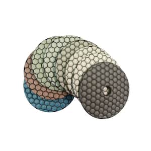 5 in. Dry Diamond Polishing Pads Set of 8 with Black Buff with Back Holder