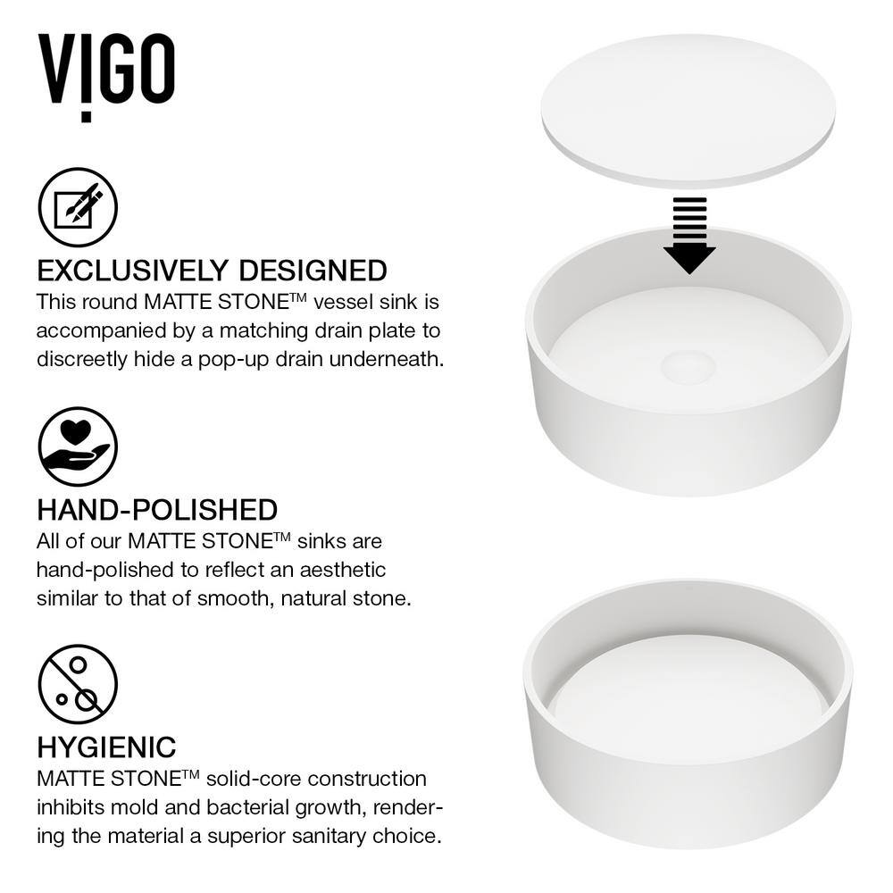 Serenity Stone 16" White Circular Above-Counter Vessel Sink with Brushed Nickel Faucet