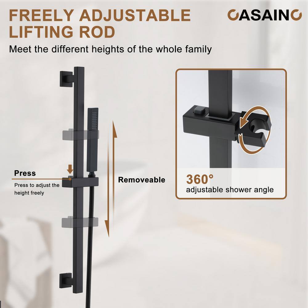 Matte Black 16" Thermostatic Dual Shower System with Handheld and Body Jets