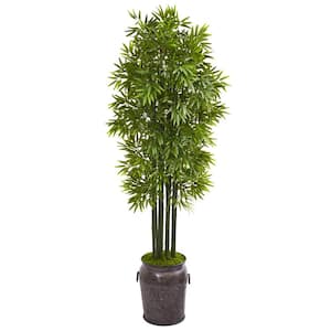 Indoor/Outdoor 6 ft. Bamboo Artificial Tree with Black Trunks in Planter UV Resistant