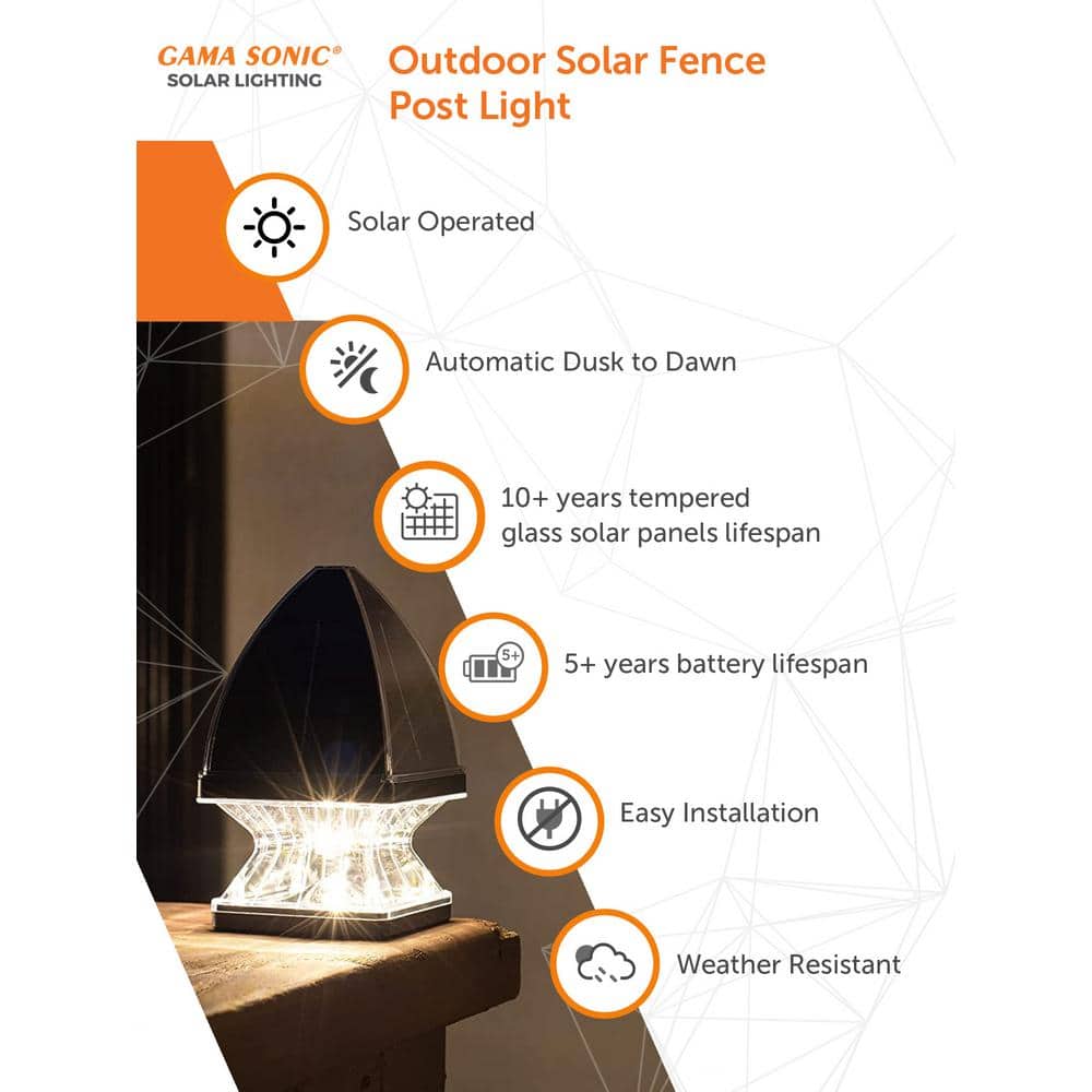 Black Resin Solar LED Post Cap Lights with Dusk to Dawn, 2-Pack