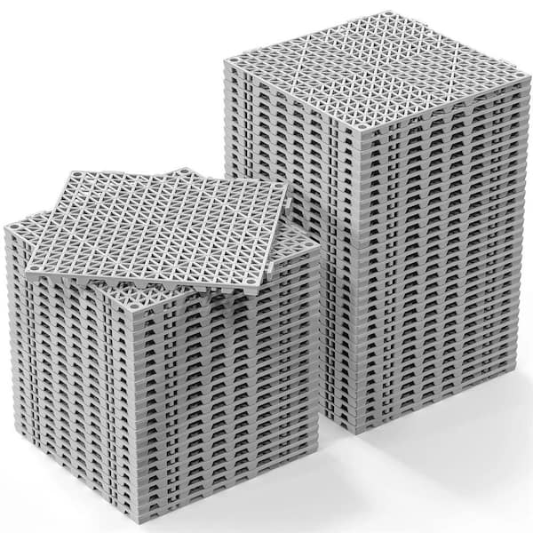 Gray 12 in. x 12 in. Indoor Interlocking Drainage Mat Drainage Tiles Non-Slip with Holes 55pcs