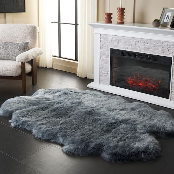 Sheep Skin 4 ft. x 6 ft. Steel Blue Solid Color Area Rug