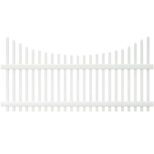 Veranda Chatham 4 ft. H x 8 ft. W White Vinyl Scalloped Top Spaced Picket Fence Panel - Unassembled