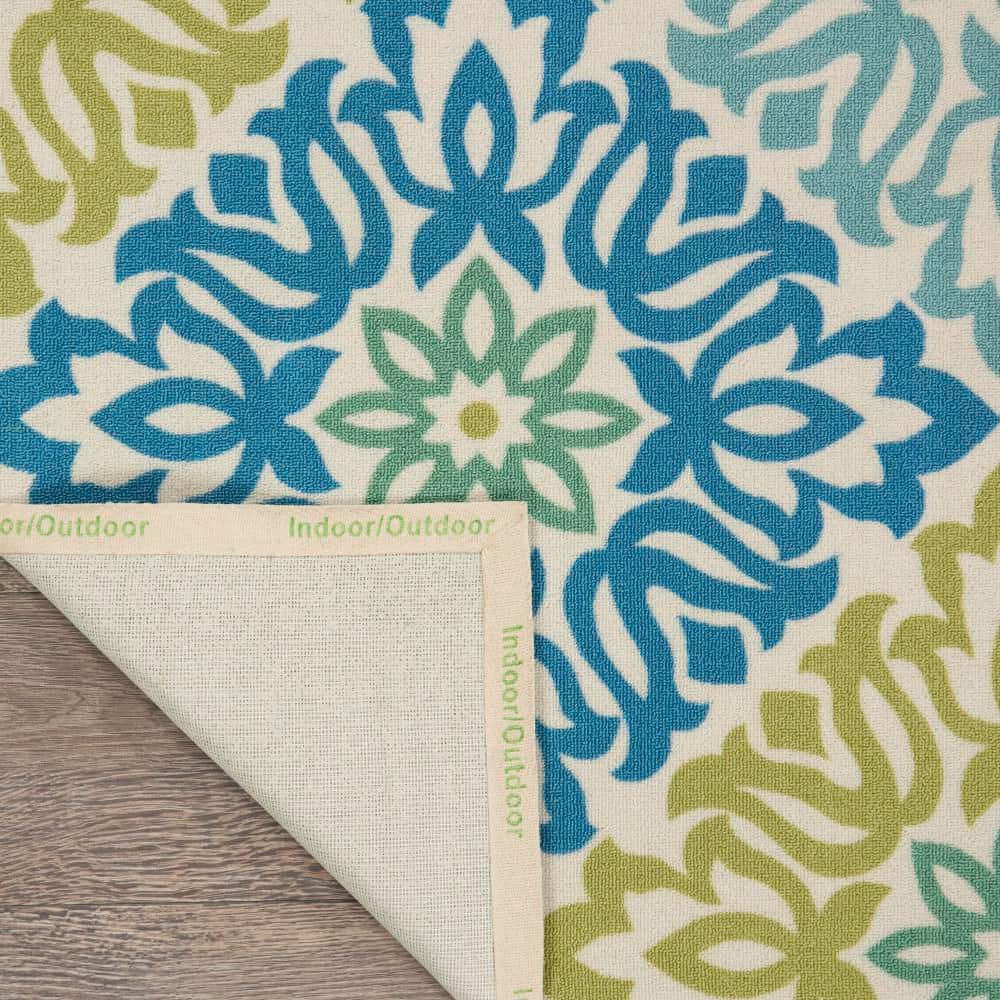 Blue and Green Floral Rectangular Synthetic Area Rug 4' x 6'
