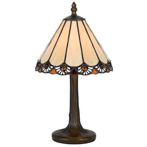 13 in. Antique Bronze Metal Table Lamp with Tiffany Glass Shade