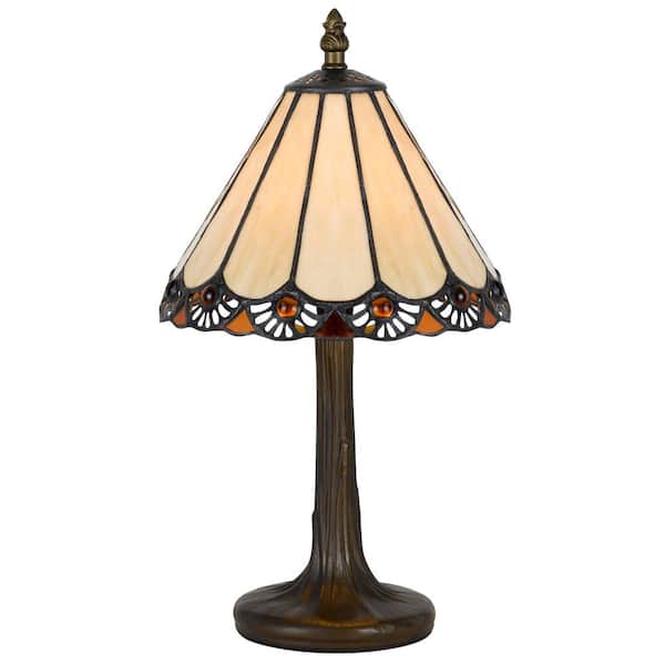 CAL Lighting 13 in. Antique Bronze Metal Table Lamp with Tiffany Glass Shade