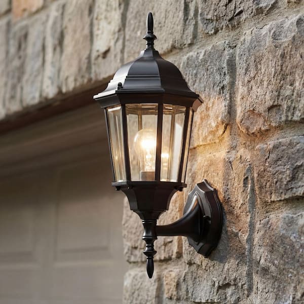 Madison 22.75 in. 1-Light Black Outdoor Hardwired Wall Lantern Sconce with No Bulbs Included (1-Pack)