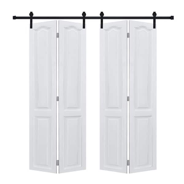 Dual CNC Crafted Bi-Fold Door 3/4 in. Thick 36 in. x 80 in. MDF White Barn Sliding Door With Hardware Kit