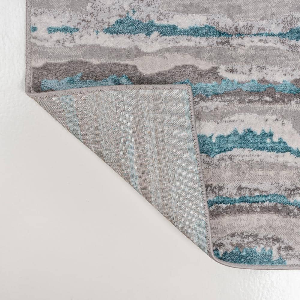 Gray and Turquoise 8' x 10' Synthetic Stripe Area Rug