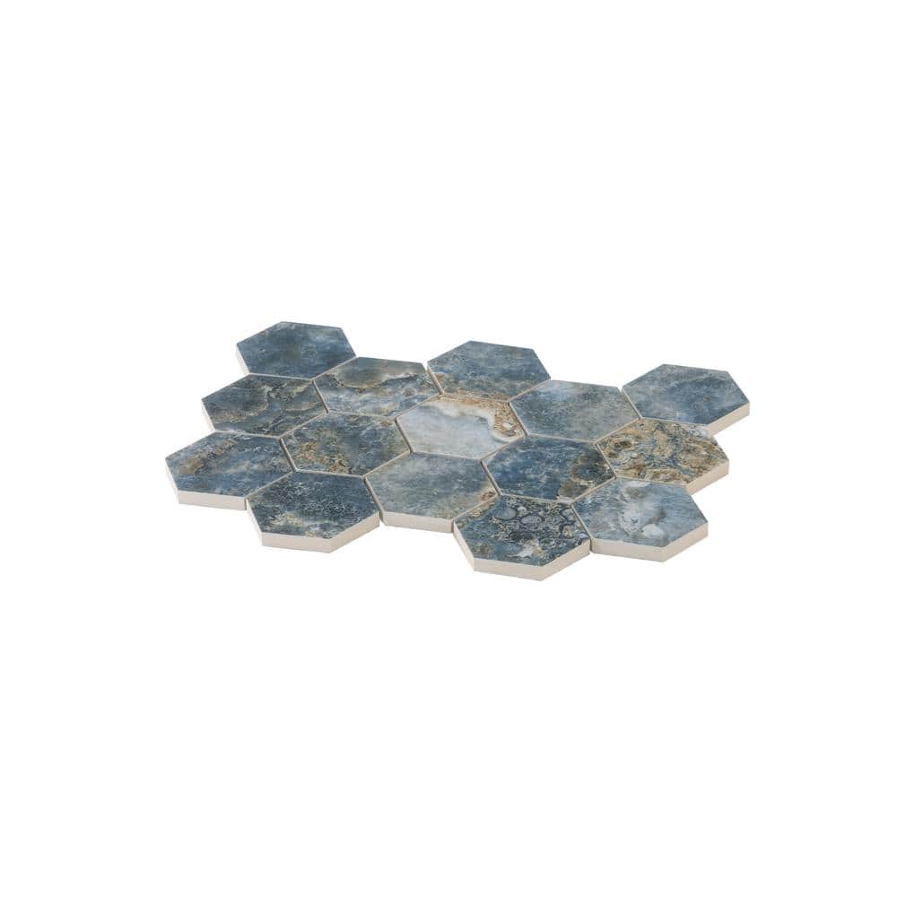Hale Navy Polished Porcelain Hexagon Mosaic Tile Sheet