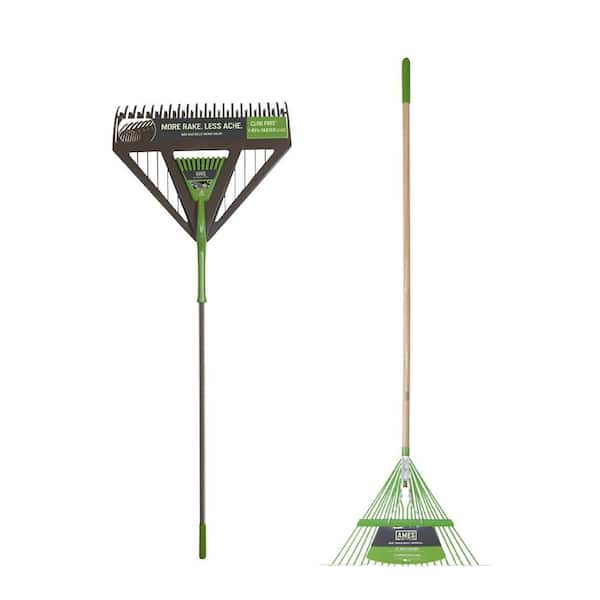 2-Piece Leaf Rake, Poly Rake and Steel-Tine Rake for Garden Tool Set