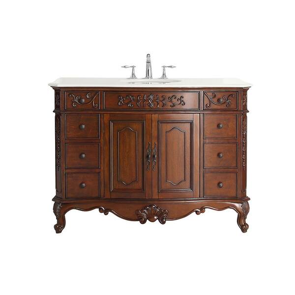 Home Decorators Collection Winslow 48 in. W x 22 in. D Vanity in Antique Cherry with Marble Vanity Top in White with White Sink