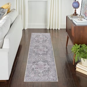 Machine Washable Series 1 Ivory Grey 2 ft. x 6 ft. Distressed Traditional Runner Area Rug