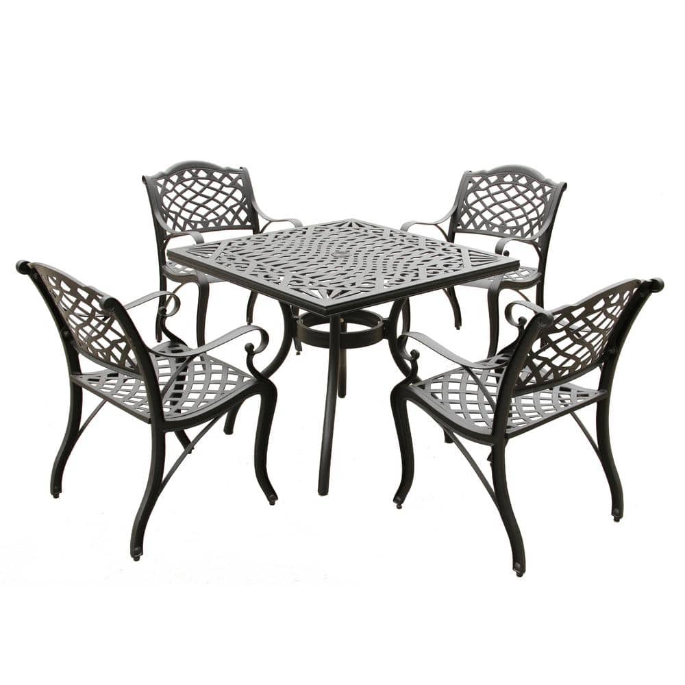 Oakland Living Black 5Piece Square Aluminum Mesh Outdoor Dining Set