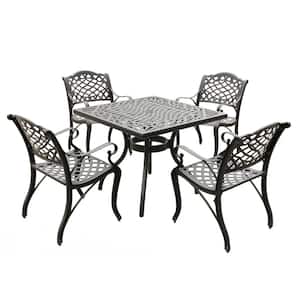 Black 5-Piece Square Aluminum Mesh Outdoor Dining Set with 4-Chairs