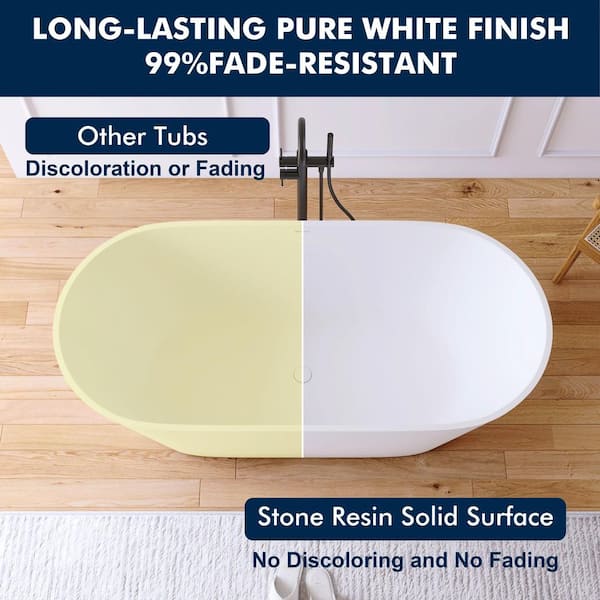 Maria 63 in. Stone Resin Solid Surface Matte Flatbottom Freestanding Bathtub in White