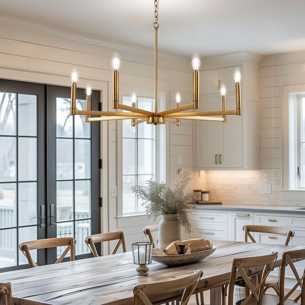 Briignite 8-Light Gold Metal Candle Chandelier with No Bulbs