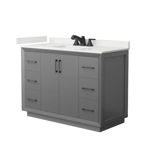 Wyndham Collection Strada 48 in. W x 22 in. D x 35 in. H Single Bath Vanity in Dark Gray with White Quartz Top