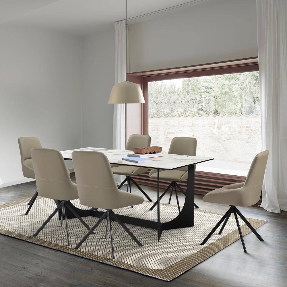 Esme Maverick 7-Piece Rectangle Stone Top Taupe Grey Dining Set