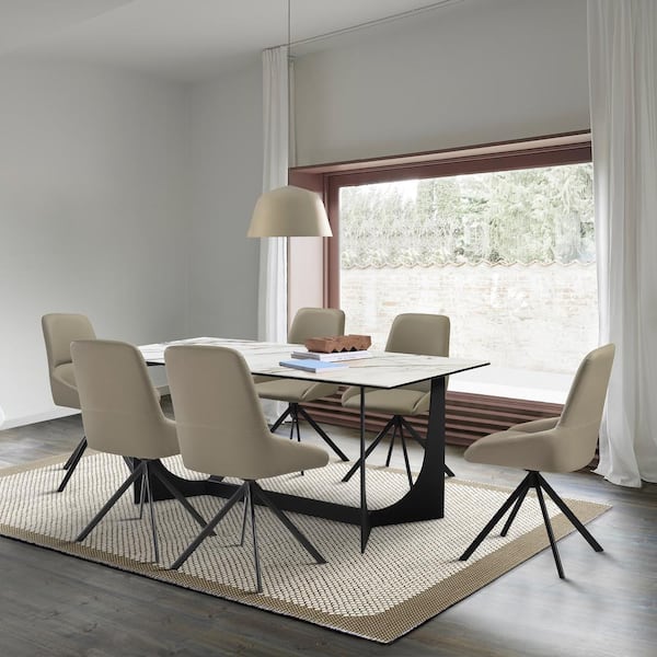 Armen Living Esme Maverick 7-Piece Rectangle Stone Top Taupe Grey Dining Set