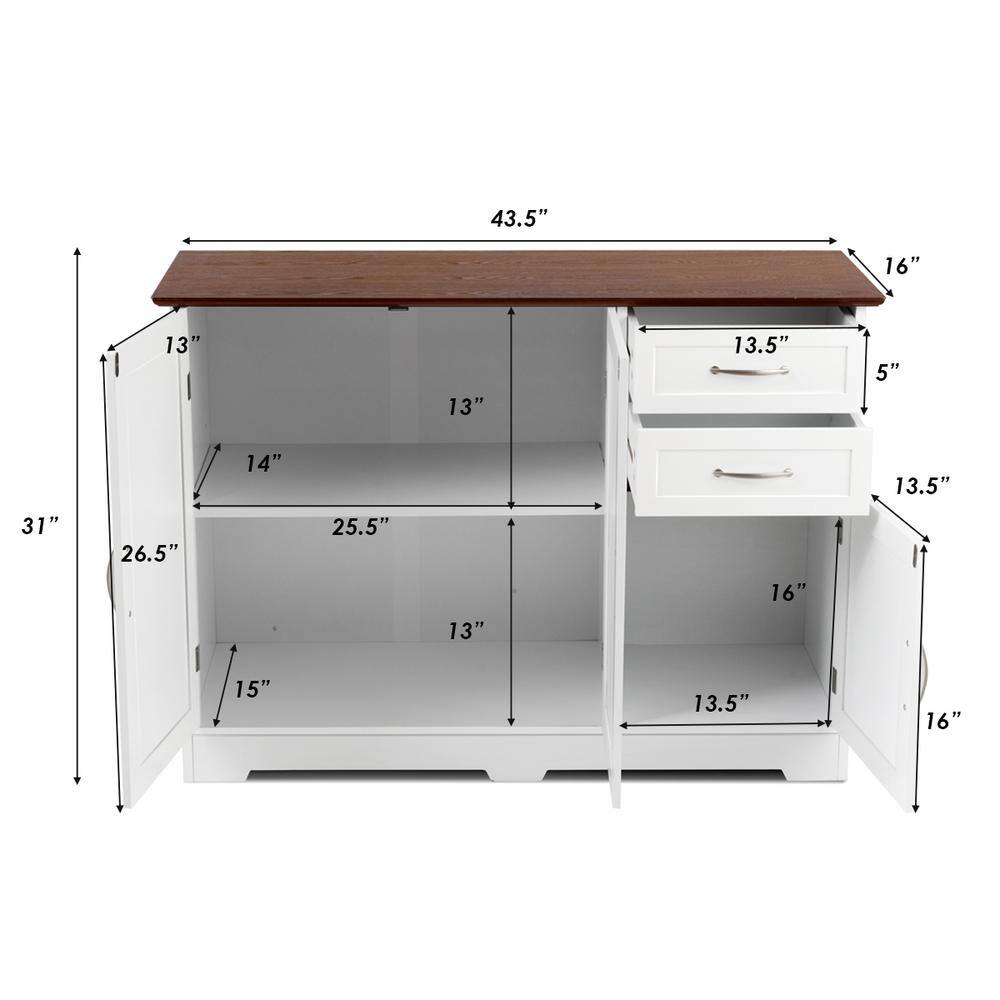 White and Vermilion MDF Kitchen Sideboard with Drawers and Cabinets