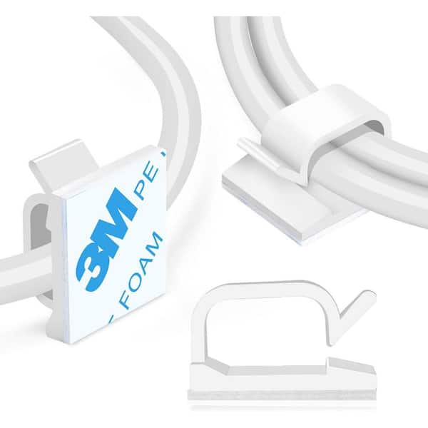 Adhesive Cord Clips 5/8 White 60pcs Cable Management Staples for Desk Car Wall TV PC Ethernet