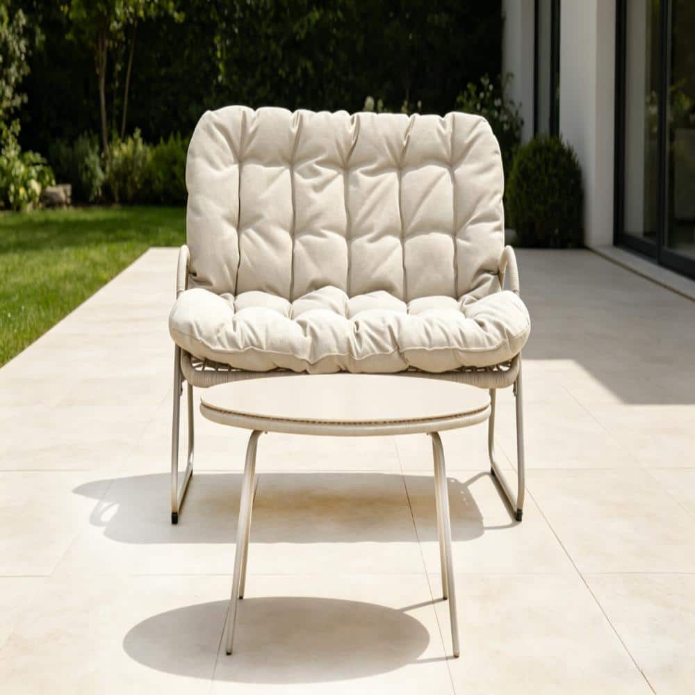 2-Piece All-Weather Metal Frame Patio Loveseat Set with Thick Off-White Cushions price history on PriceWatchPro