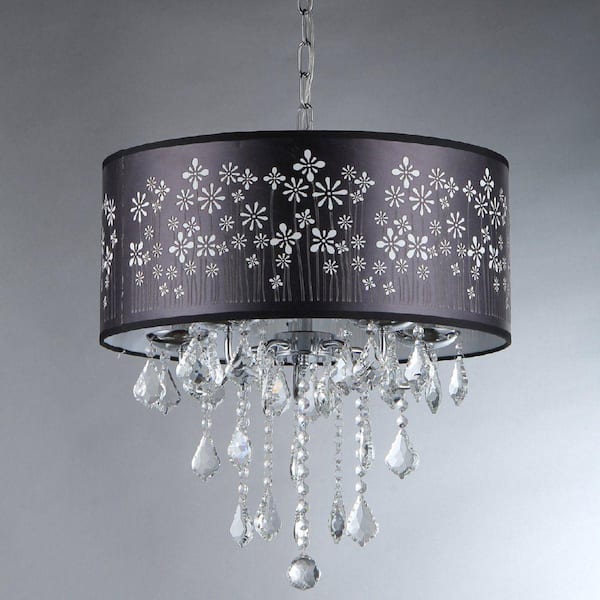 Warehouse of Tiffany Floral Crystal 5-Light Crystal Chandelier with Black Shade