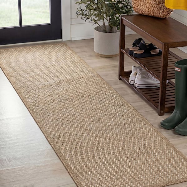 Maxine Easy Jute Contemporary Border Boho Fine Rib Weave Beige 2 ft. x 8 ft. Indoor/Outdoor Runner Rug