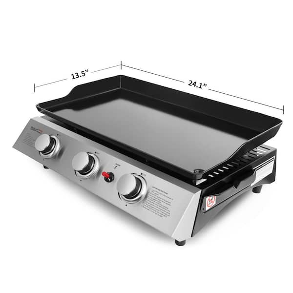 24 in. 3-Burner Flat Top Grill Portable Gas Griddle with Regulator, Cover  and Carry Bag, Outdoor Camping, Tailgating