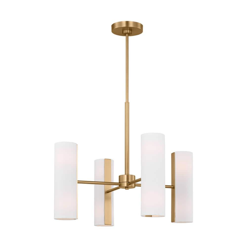Capalino Mid-Century Satin Brass 8-Light Chandelier with Linen Shades