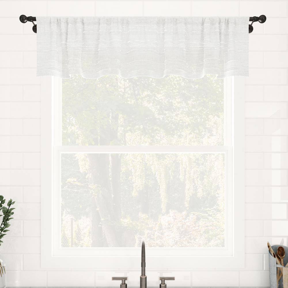 White Sheer Linen Blend Rod Pocket Kitchen Valance