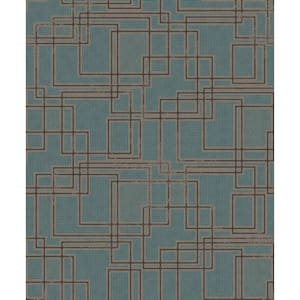 Perry Teal and Warm Stone Bauhaus Cityscape Paper Non-Woven Unpasted Wallpaper Roll (covers 56 sq. ft.)