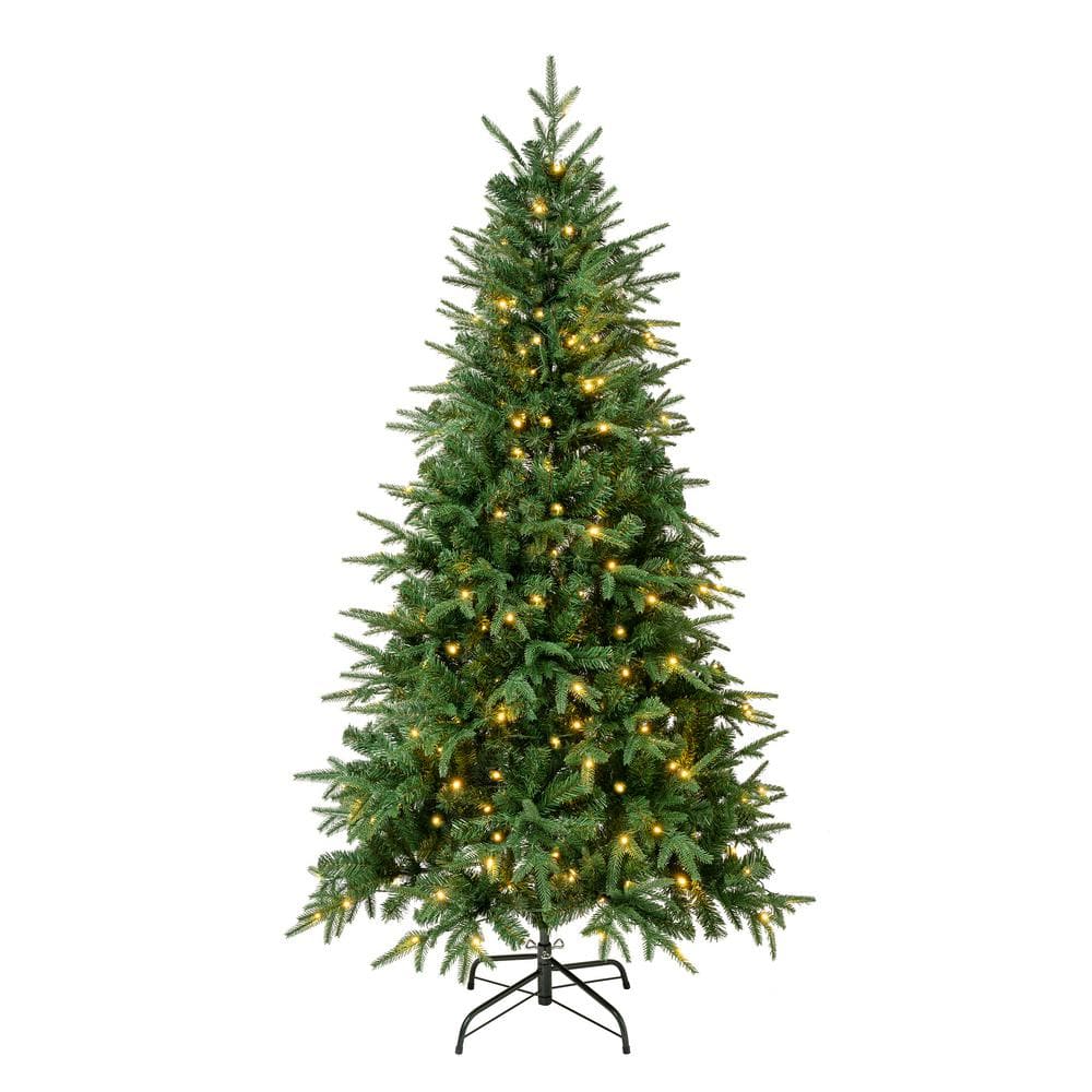 6' Feel-Real Duxbury Light Green Mixed Hinged PreLit Artificial Christmas Tree with 200 Warm White LED Lights -  National Tree Company, PEDUX8-300L-60