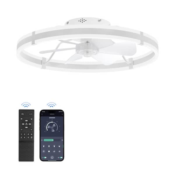 24 in. Dimmable LED Indoor White Flush Mount Modern Low Profile Ceiling Fan with Lights, Remote Control and APP Included