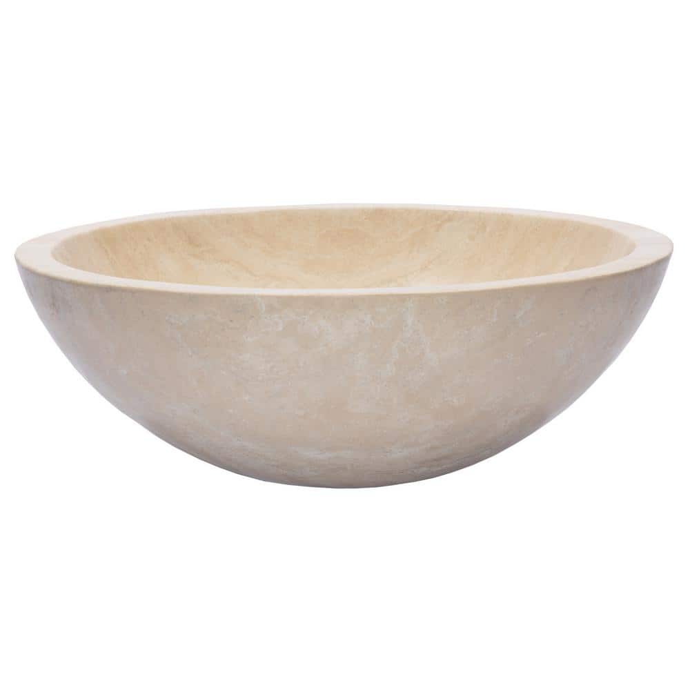 Beige Travertine Stone Circular Bathroom Sink, 16.5"