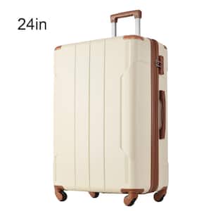 25.1 in. Brown White ABS Hardside Luggage Spinner 24 in. Suitcase, 3-Digit TSA Lock, Telescoping Handle Wrapped Corner