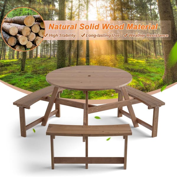 ウニコ　FUNEAT dining table HONEY JOY 6-Person Wood Outdoor Picnic Table Circular Dining