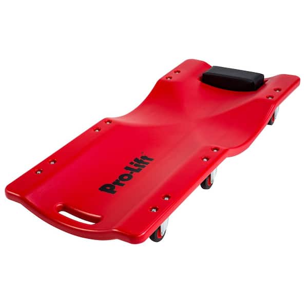 Pro-Lift Mechanic Plastic Creeper 36 in. - Blow Molded Ergonomic HDPE Body with Padded Headrest - 300 lbs. Capacity Red