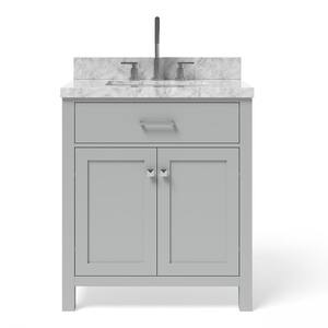 Bristol 31 in. W x 21.5 in. D x 36 in. H Freestanding Bath Vanity in Grey with White Marble Top