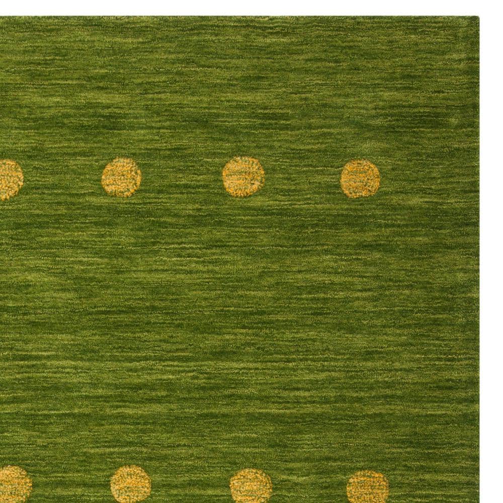 Handmade Green Wool Square Area Rug with Golden Dots, 6'x6'
